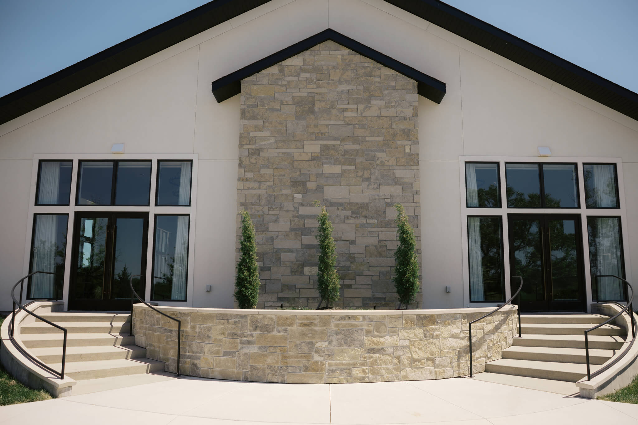 Details of the ballroom entrance to The Acreage wedding venue with matching curved stairs